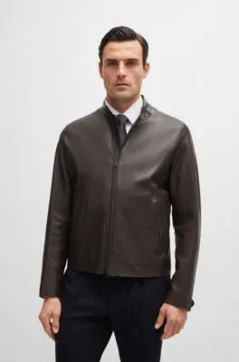 Cazadora regular fit de piel y punto aglomerado