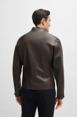 Cazadora regular fit de piel y punto aglomerado