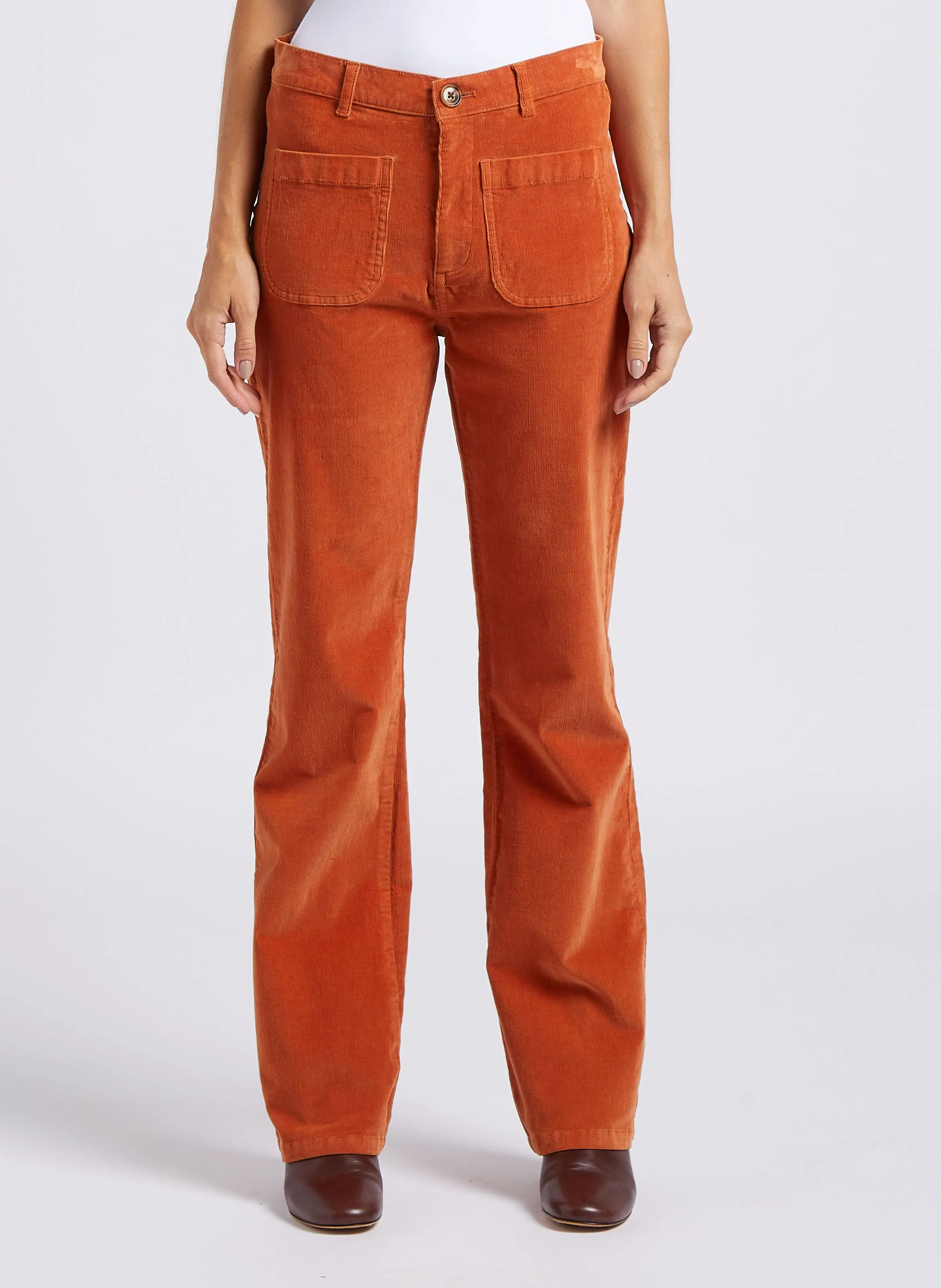 NICE THINGS Pantalón acampanado de algodón mezclado en naranja