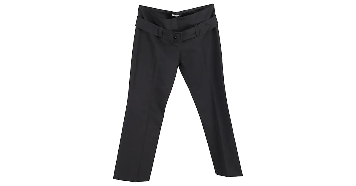 Pantalones Miu Miu de talle bajo con cinturón en algodón negro 